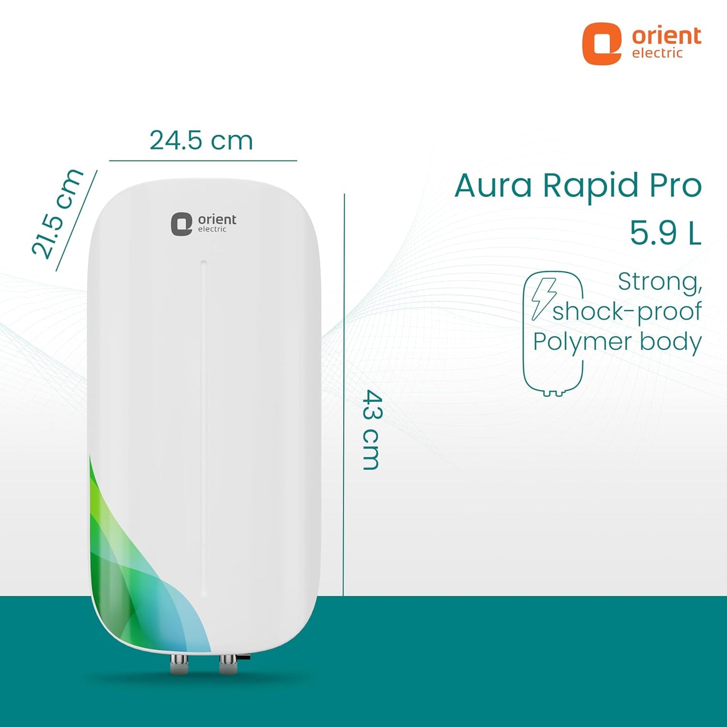 Orient Electric Aura Rapid Pro | 5.9 Litre Instant Water Heater | Stainless Steel Tank | Shockproof